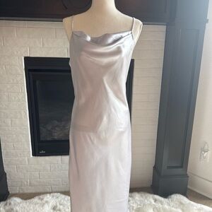 Bebe Silver Satin Medium Y2K Party Dress